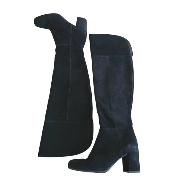 Franco Sarto Over The Knee Riding Boots Suede Block Heel Black 7.5 Leather Zipup - Picture 1 of 9